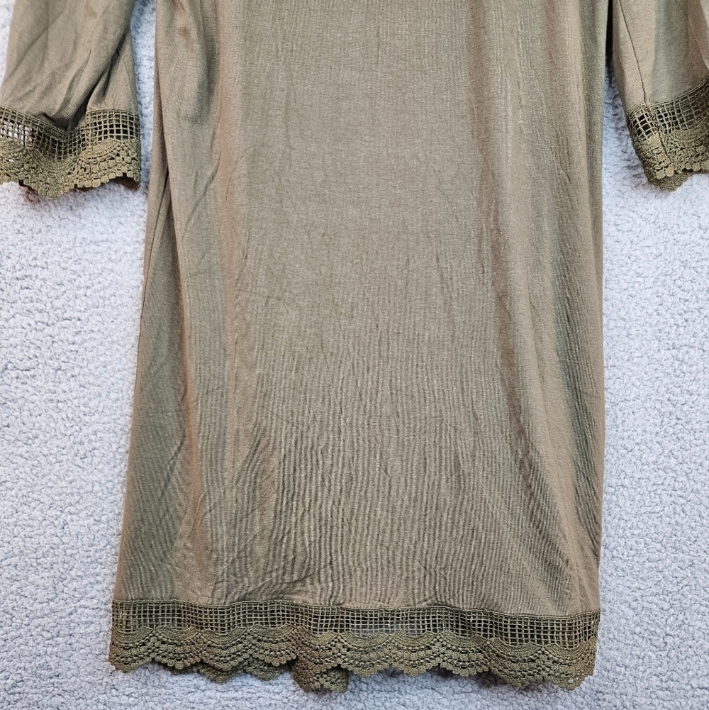 Bluetime Womens Green Long Line Open Front Lace Trim Cardigan Sz M=8/10 - Picture 11 of 11